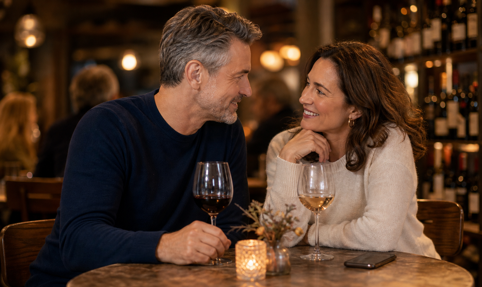 Mature adults on a relaxed date after reviewing compatible dating matches